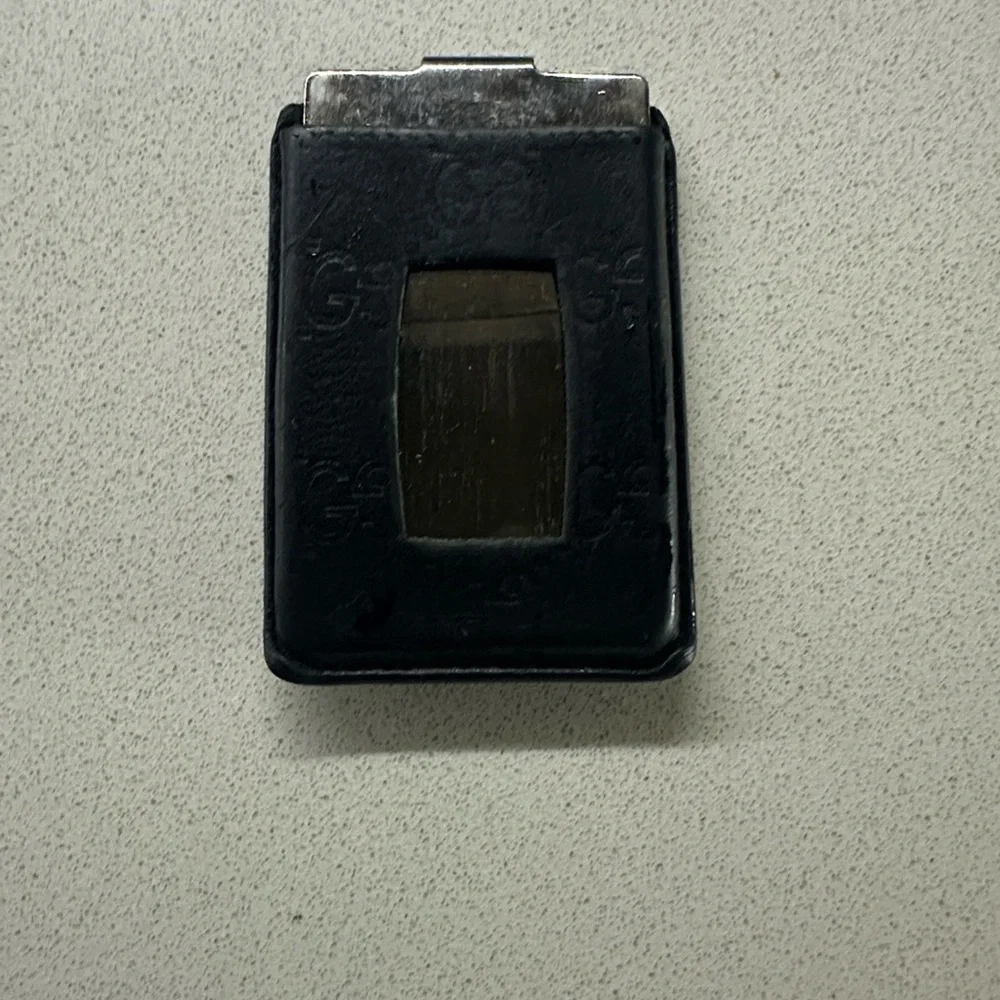 Gucci Black Embossed Leather Money Clip Card Holder with Metal Clip